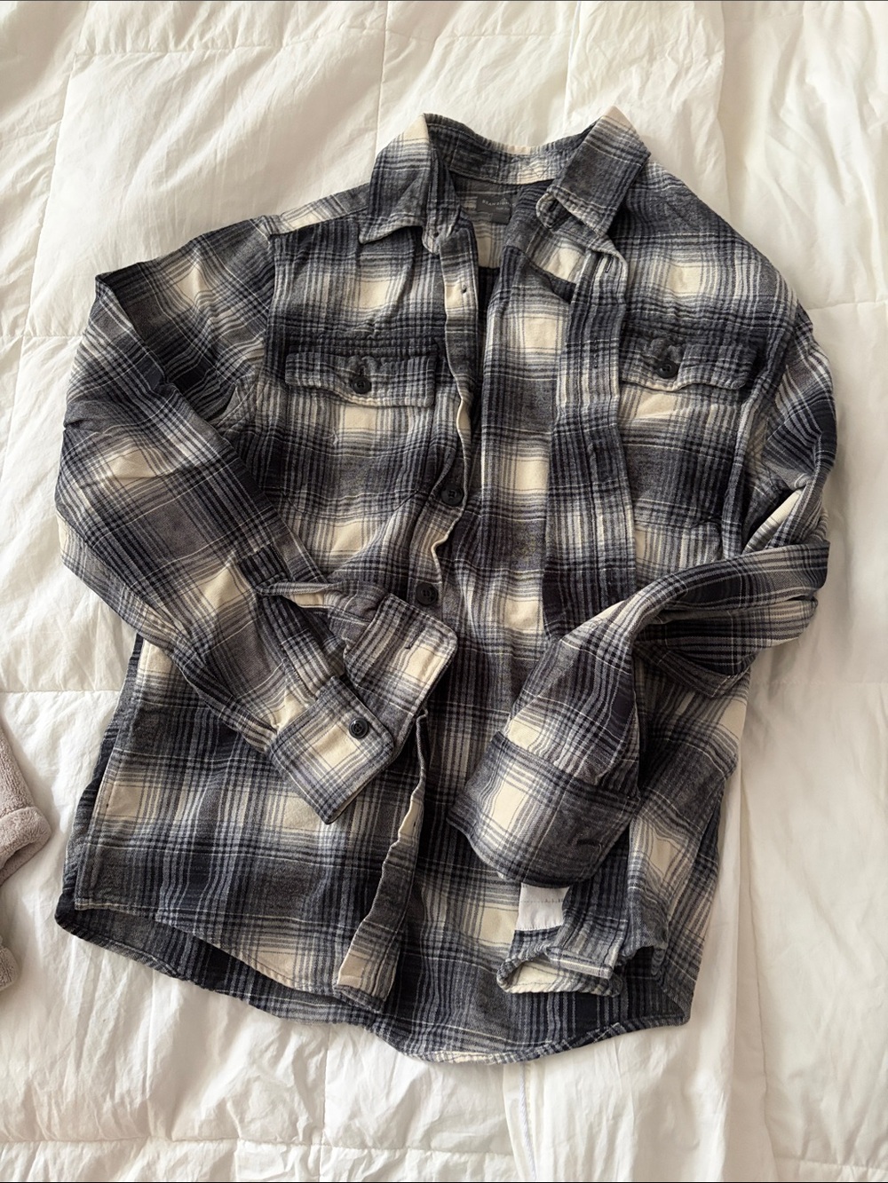 L.L. Bean Men's Black & Cream Plaid Shirt Jacket